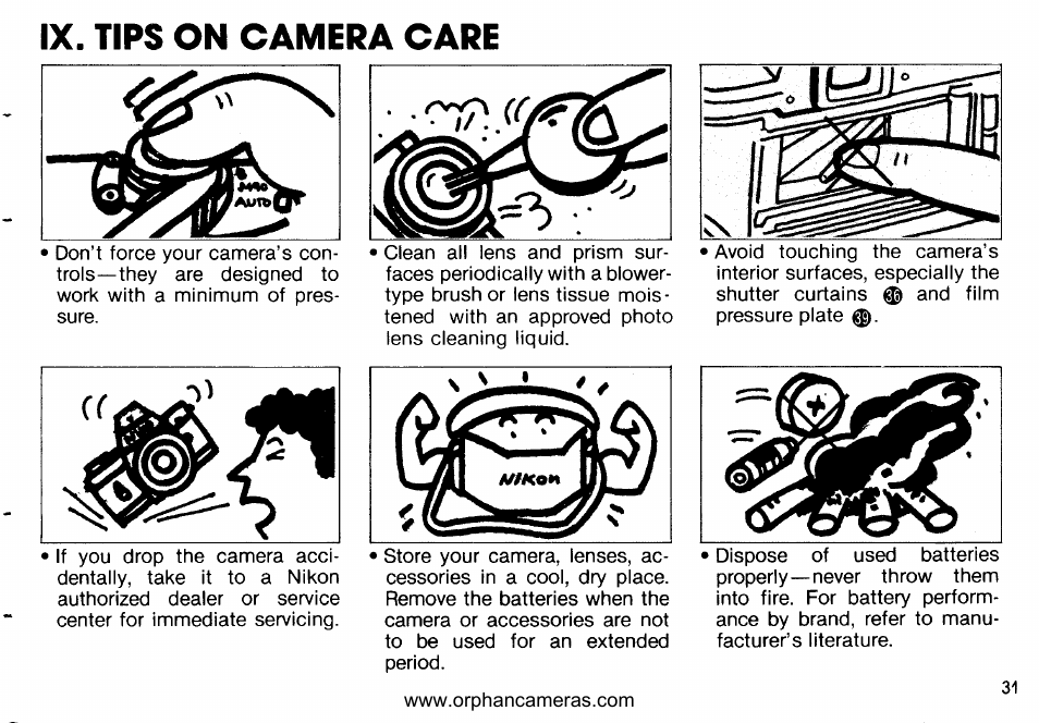 Ix. tips on camera care | Nikon EM User Manual | Page 31 / 34