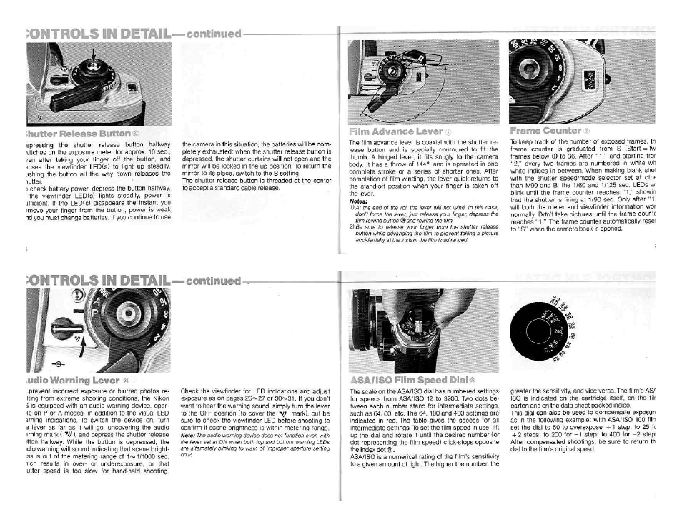 Remove the film cartridge, Butter speed/mode elector dial 3, P (programmed) | Manual, Shutter speed/mode selector dial, Controls in detail, Asic operation —continued | Nikon FG User Manual | Page 11 / 34