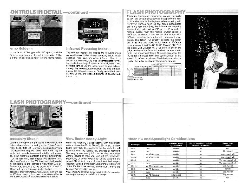 Ed viewfinder indications, Exposure information, P—programmed exposure mode | Led viewfinder indications, Controls in detail —continued, Low to determine hooting modes | Nikon FG User Manual | Page 13 / 34