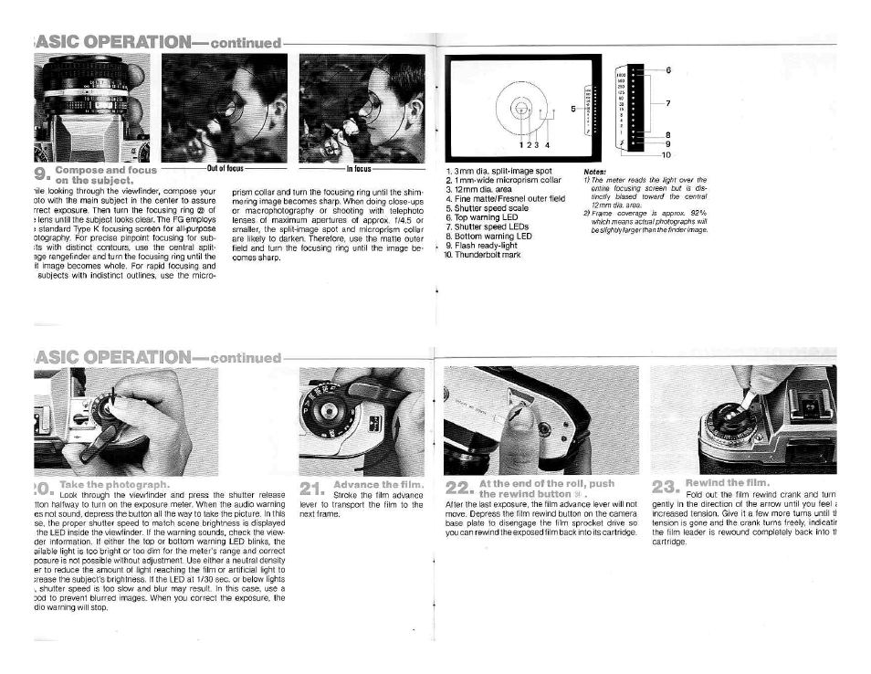 A install the battery or batteries, Load the film, O insert the film | Leader in the takeup spool, Asic operation, Continued | Nikon FG User Manual | Page 5 / 34