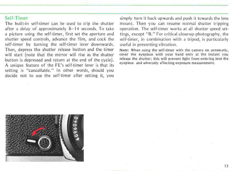 Film-advance lever, Frame counter, Operation of camera controls-continued | Nikon fe User Manual | Page 13 / 49