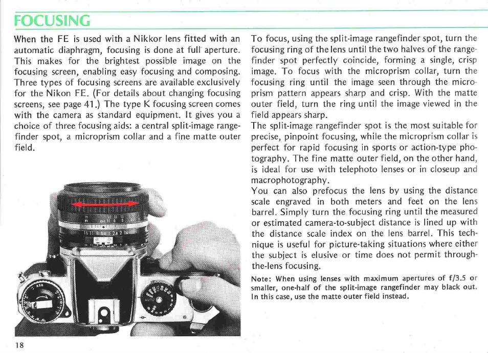 Shutter release operation, Operation with cable release | Nikon fe User Manual | Page 18 / 49