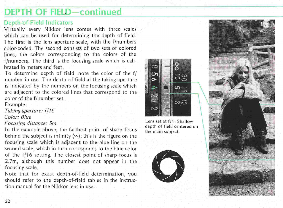 Depth of field, Depth-of-field preview lever | Nikon fe User Manual | Page 22 / 49