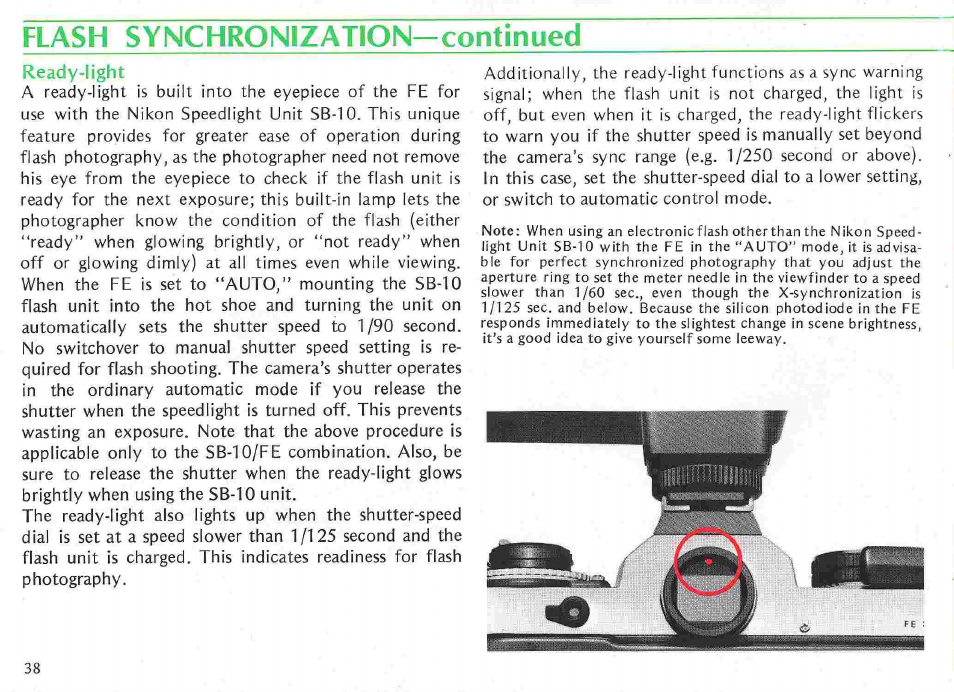 Flash synchronization, Elash synchronization, Ì/1000 | Nikon fe User Manual | Page 38 / 49