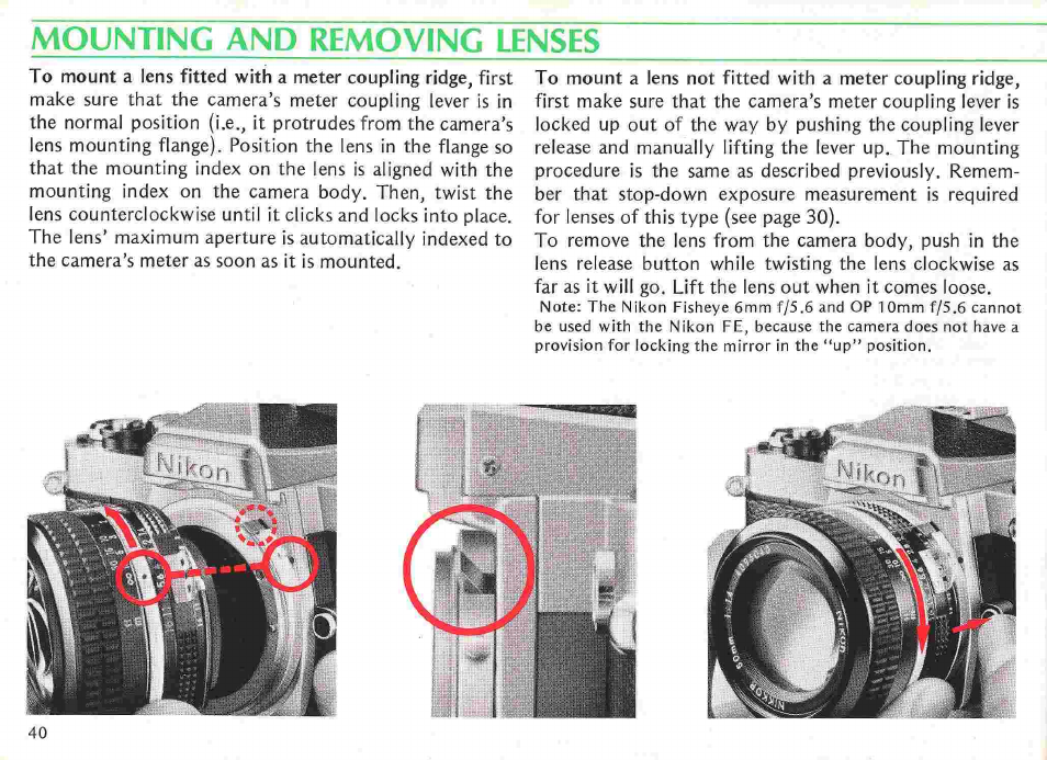 Tips on camera care | Nikon fe User Manual | Page 40 / 49