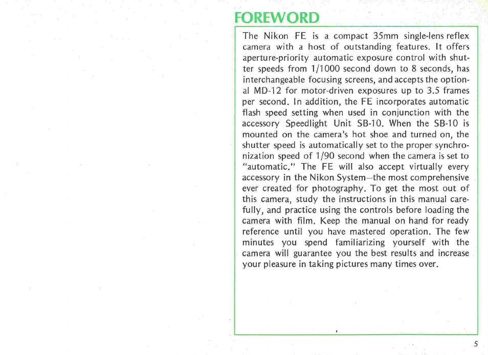 Nikon fe User Manual | Page 5 / 49