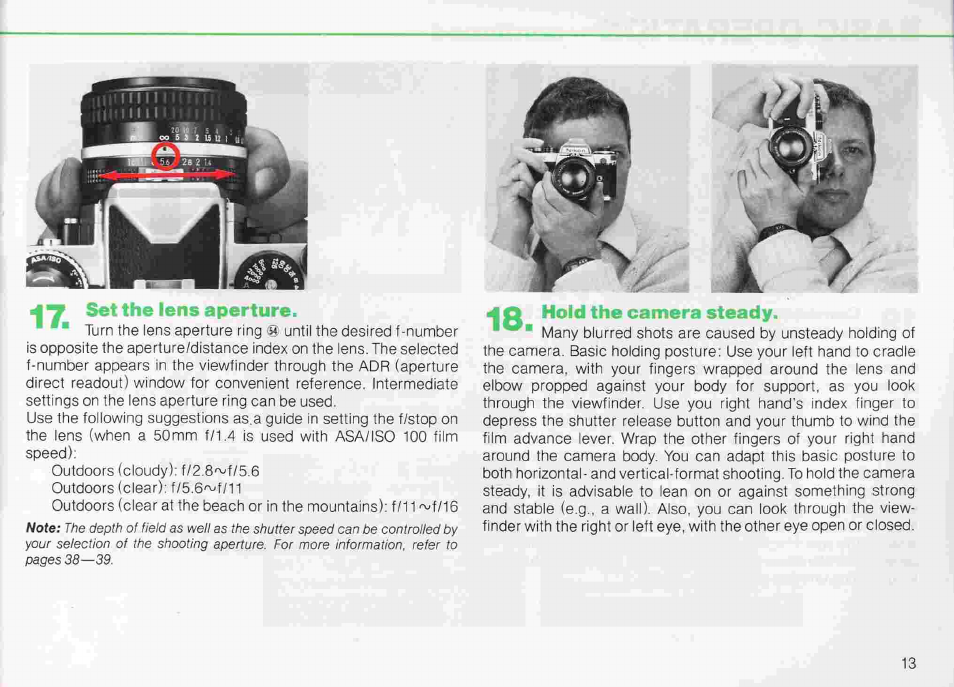 4 e check battery power, Rii a set the shutter speed dial to ‘‘a, For automatic operation) | Basic operation, Continued | Nikon fe2 User Manual | Page 13 / 66