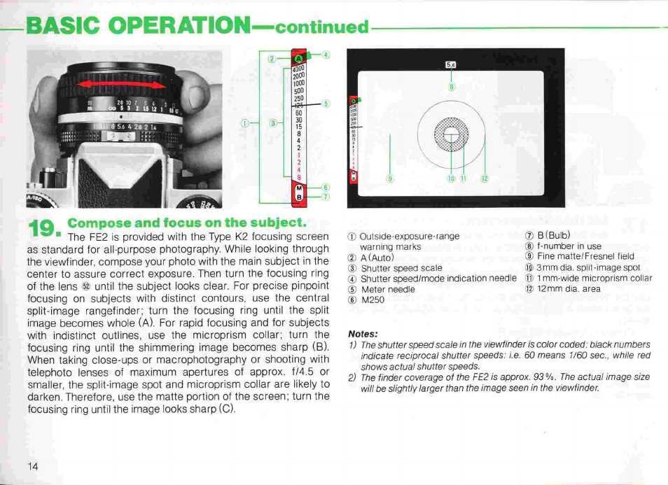 4 ^ set the lens aperture, 40 hold the camera steady | Nikon fe2 User Manual | Page 14 / 66