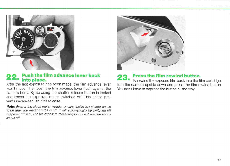 Aq take the photograph, Advance the film, Basic operation | Continued | Nikon fe2 User Manual | Page 17 / 66