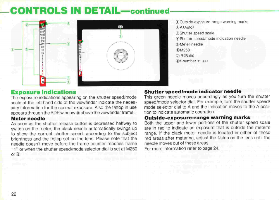 M250 (mechanical—1/250 sec.), Exposure metering system | Nikon fe2 User Manual | Page 22 / 66