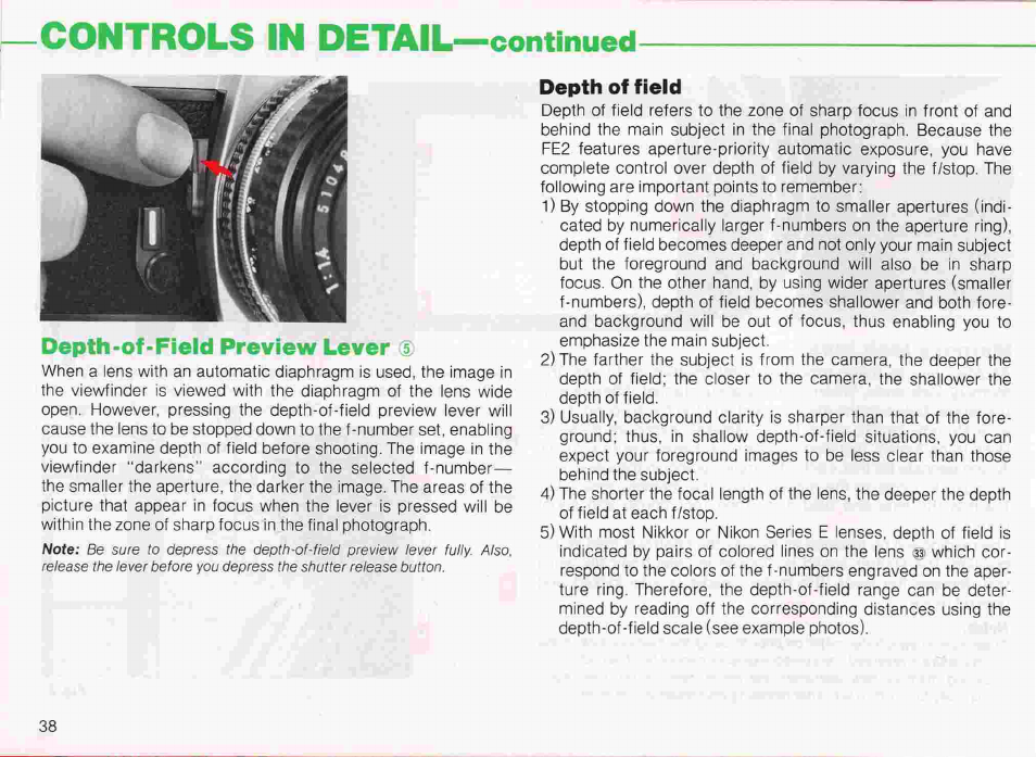 Controls detail, Continued | Nikon fe2 User Manual | Page 38 / 66