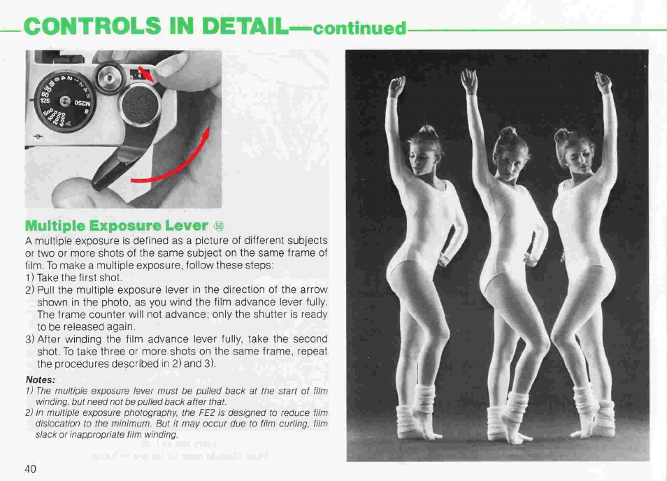 Depth of field, Controls detail, Continued | Depth >of-field preview lever | Nikon fe2 User Manual | Page 40 / 66