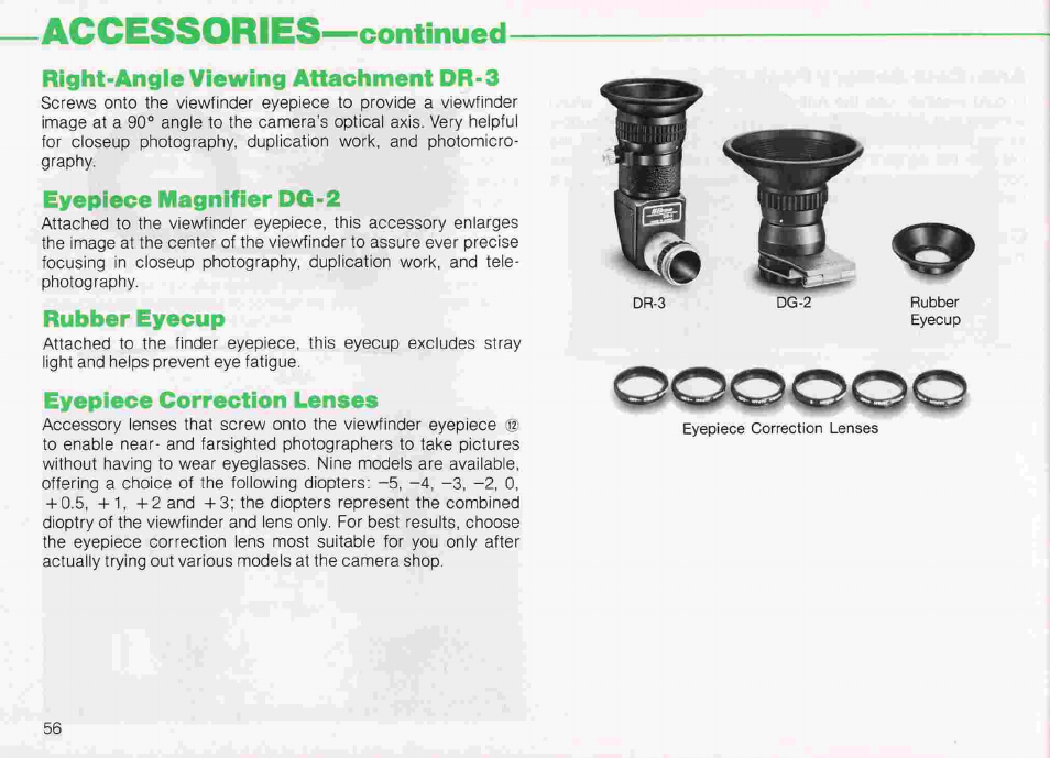 Accessories continued, Data back mf-16 | Nikon fe2 User Manual | Page 56 / 66