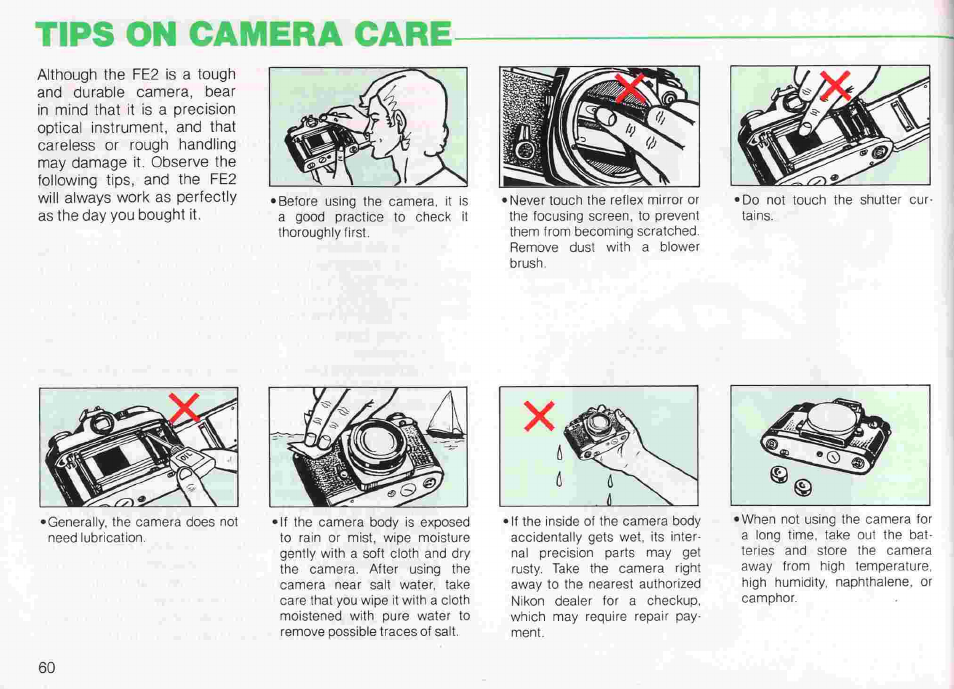 Accessories continued, Camera cases, Neckstraps | Compartment cases | Nikon fe2 User Manual | Page 60 / 66