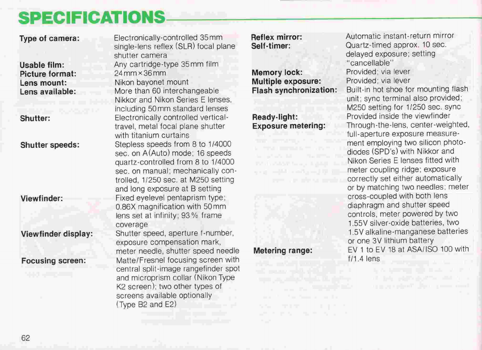 Tips on camera care, Tips on camera care — 61 | Nikon fe2 User Manual | Page 62 / 66
