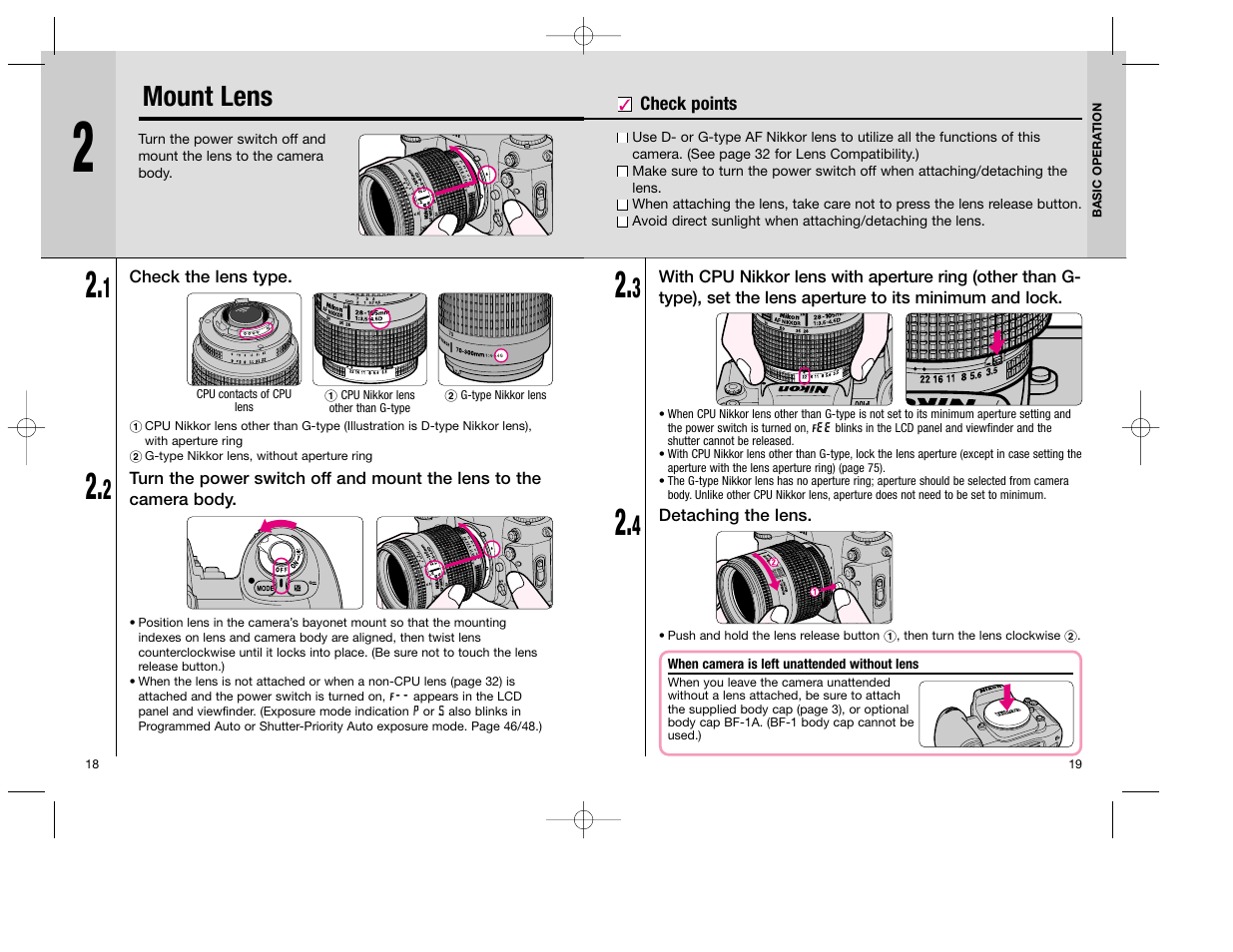 Mount lens | Nikon F100 User Manual | Page 10 / 57