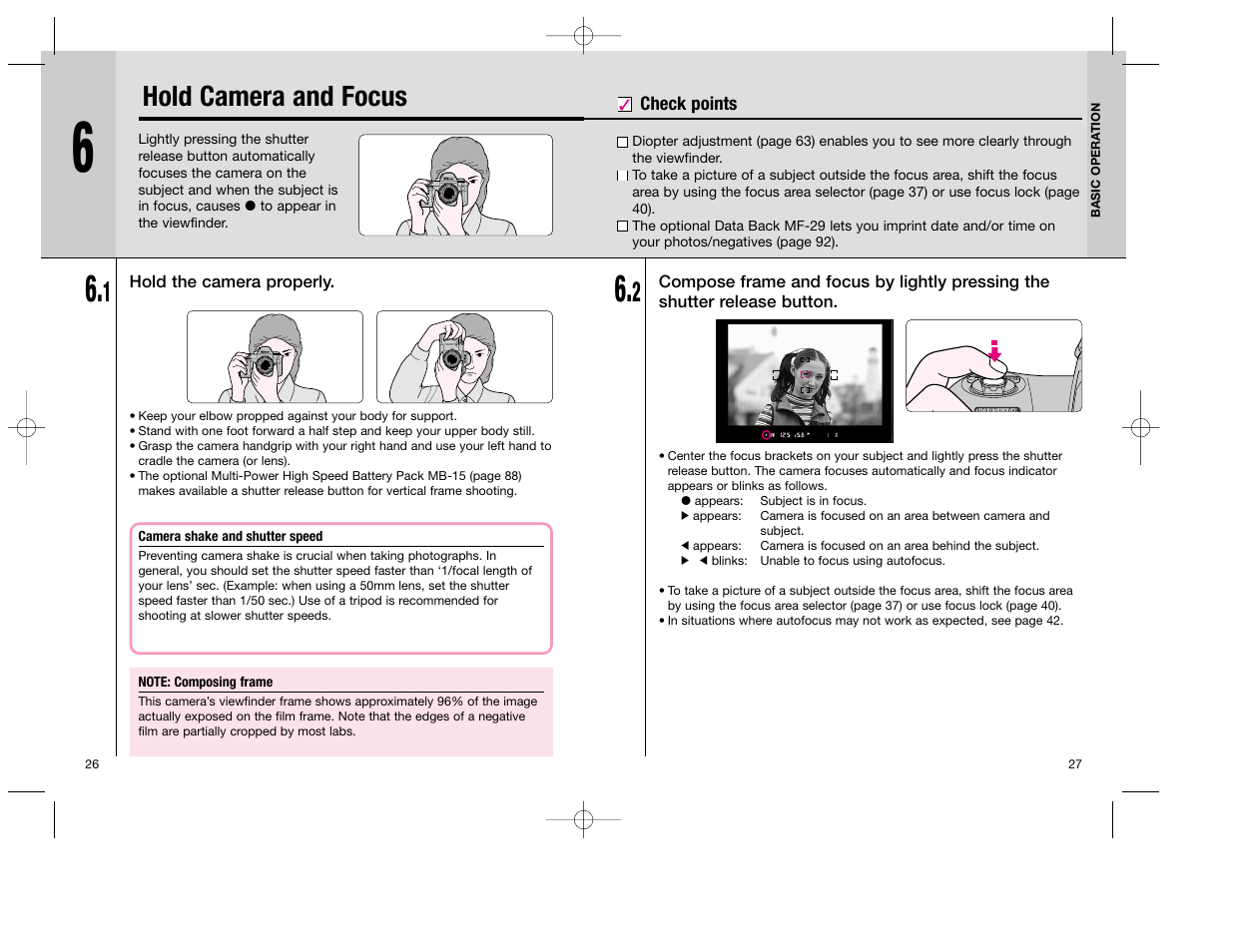 Hold camera and focus | Nikon F100 User Manual | Page 14 / 57