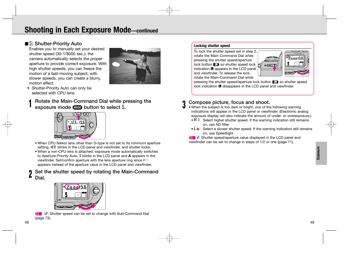 Shooting in each exposure mode | Nikon F100 User Manual | Page 25 / 57