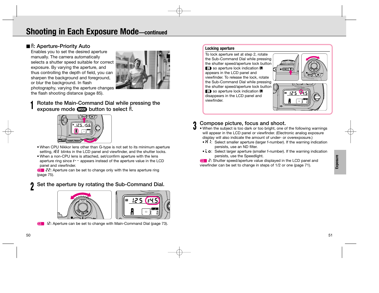 Shooting in each exposure mode | Nikon F100 User Manual | Page 26 / 57