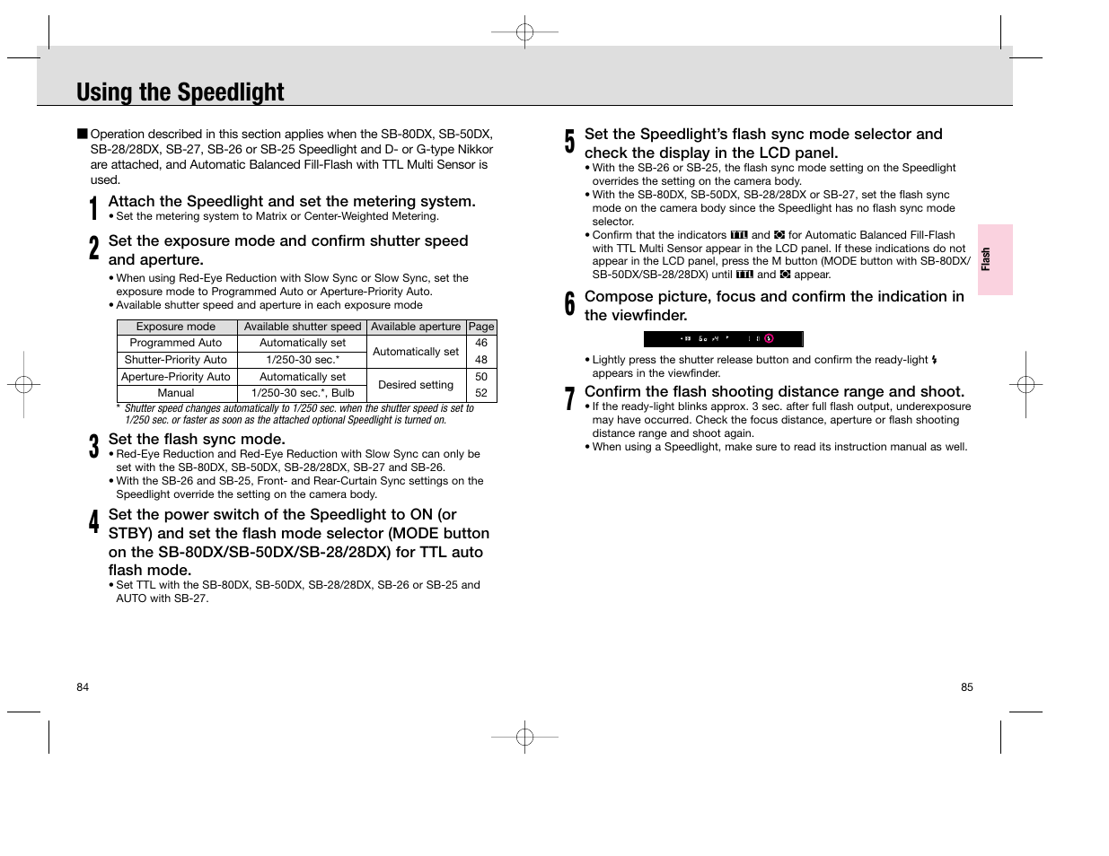 Using the speedlight | Nikon F100 User Manual | Page 43 / 57