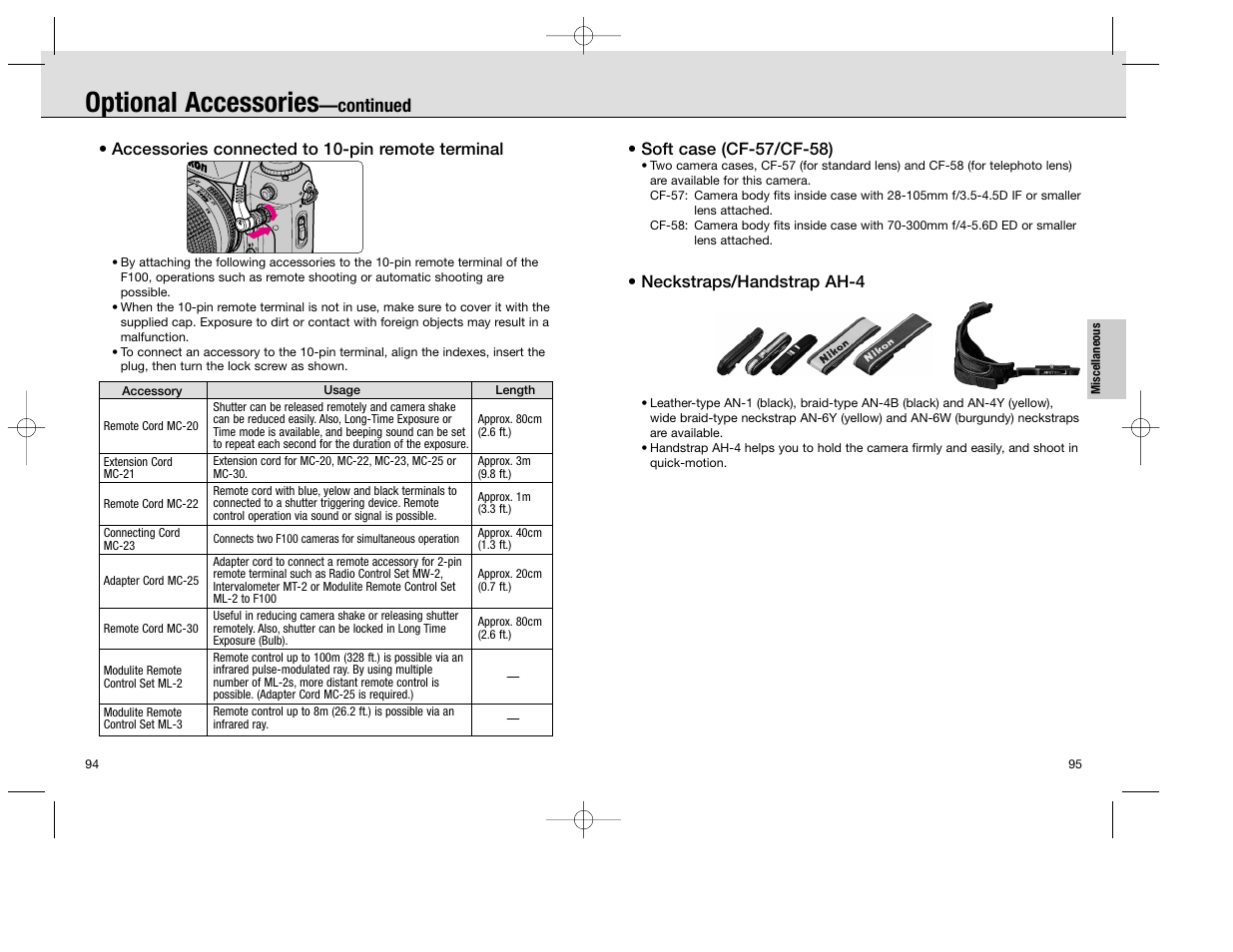 Optional accessories, Continued | Nikon F100 User Manual | Page 48 / 57