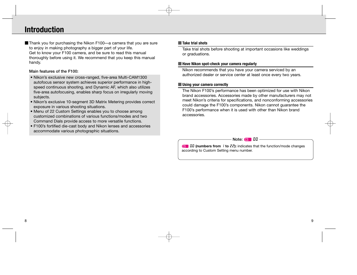 Introduction | Nikon F100 User Manual | Page 5 / 57