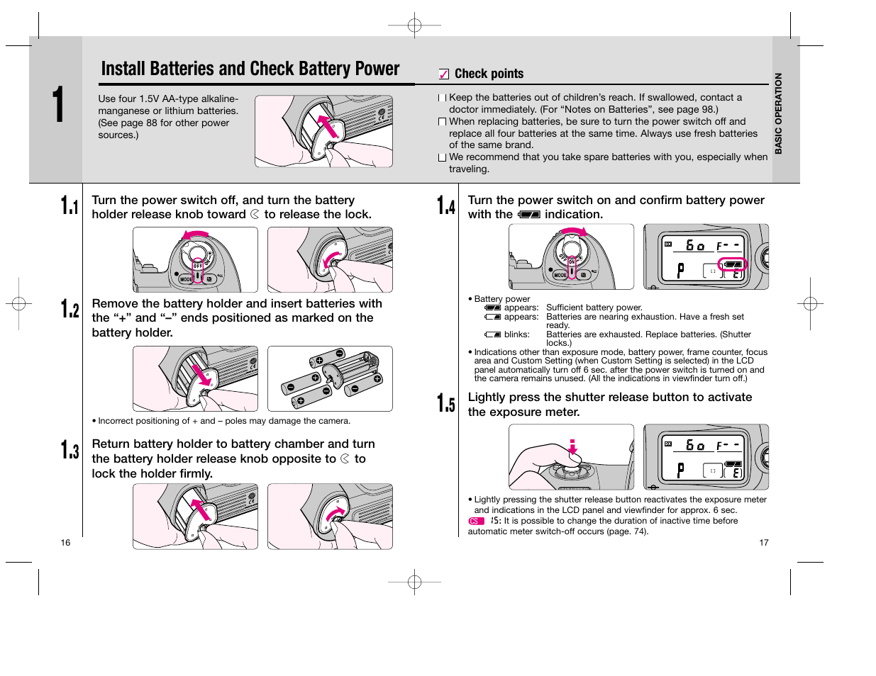 Install batteries and check battery power | Nikon F100 User Manual | Page 9 / 57