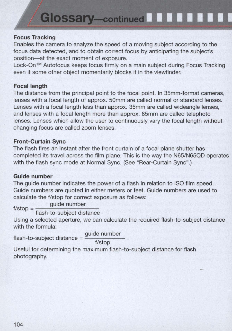 Glossary, Continued | Nikon n65 User Manual | Page 104 / 116