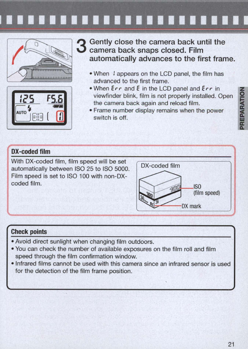 Dx-coded film, Check points, I?5 fs.5 | Nikon n65 User Manual | Page 21 / 116