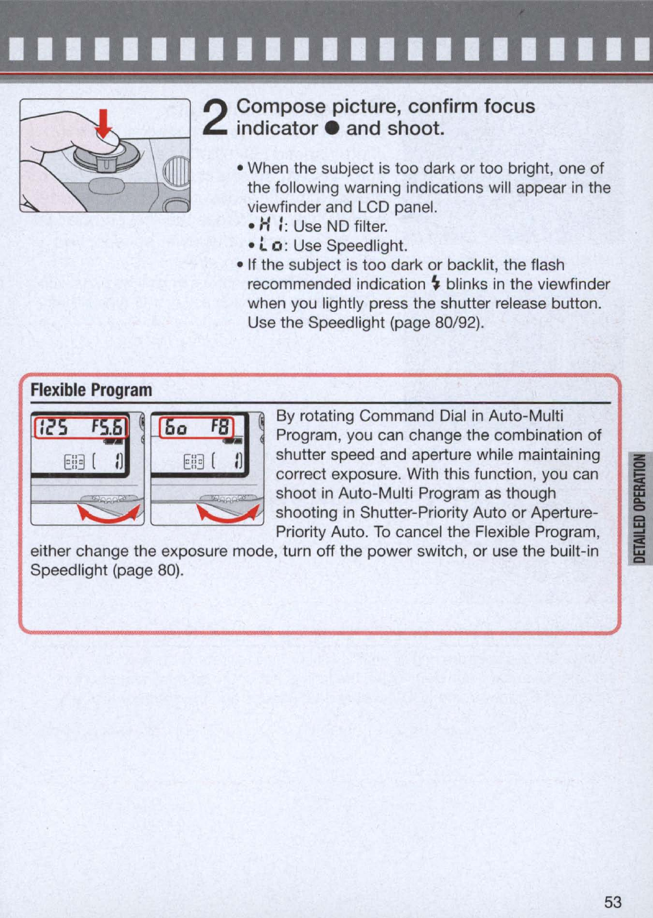 Flexible program | Nikon n65 User Manual | Page 53 / 116