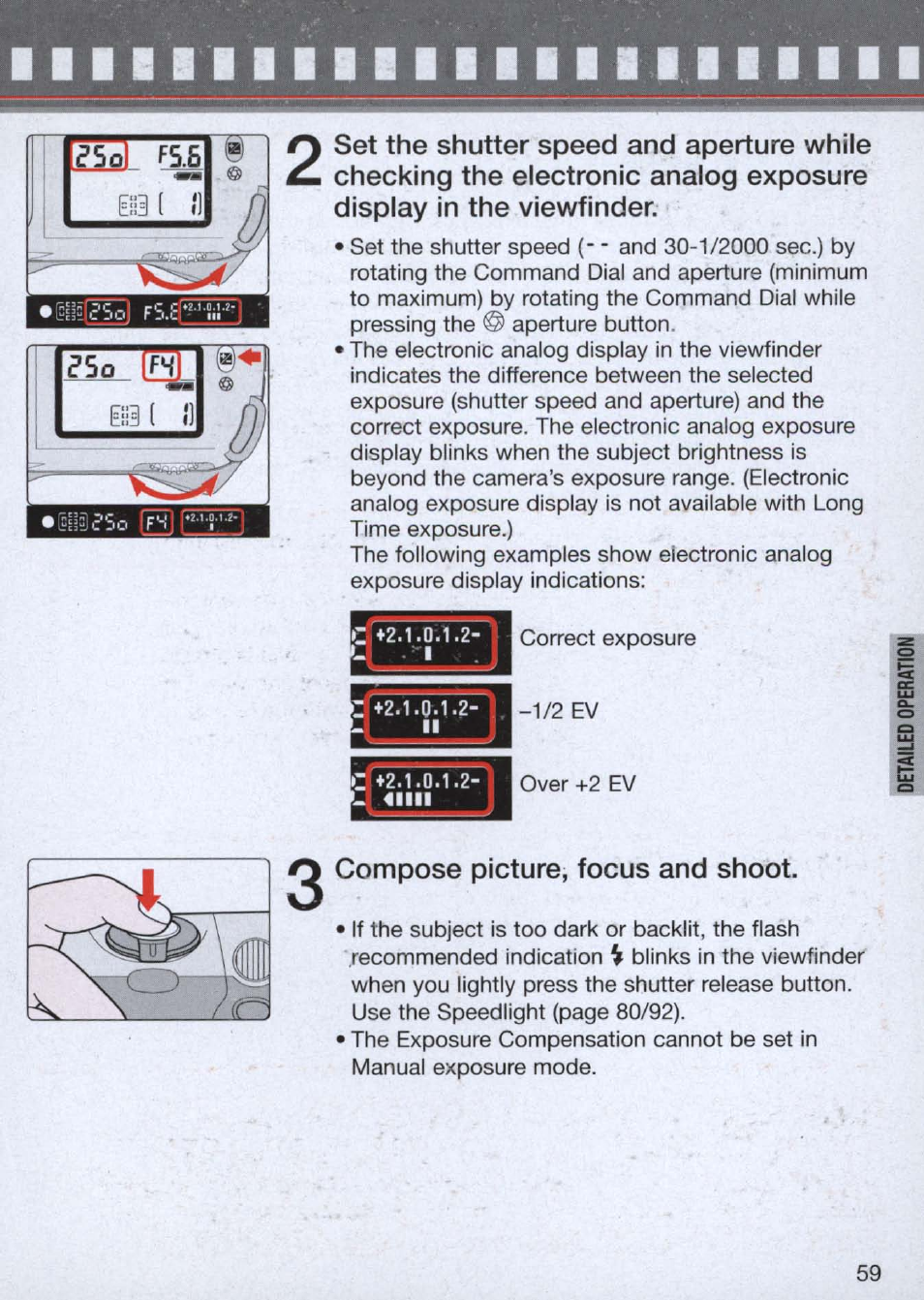 Compose picture, focus and shoot, F5.s e ei§( ¡1 © /7 | Nikon n65 User Manual | Page 59 / 116