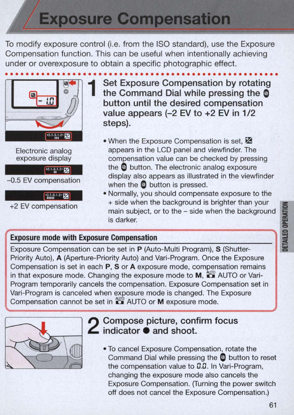 Exposure compensation | Nikon n65 User Manual | Page 61 / 116