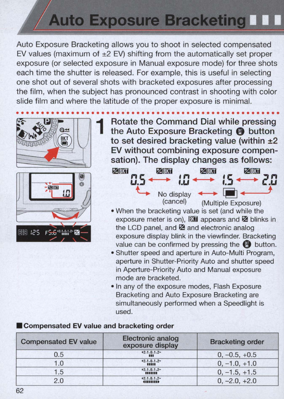 I^uto exposure bracketing, Auto exposure bracketing -63 | Nikon n65 User Manual | Page 62 / 116