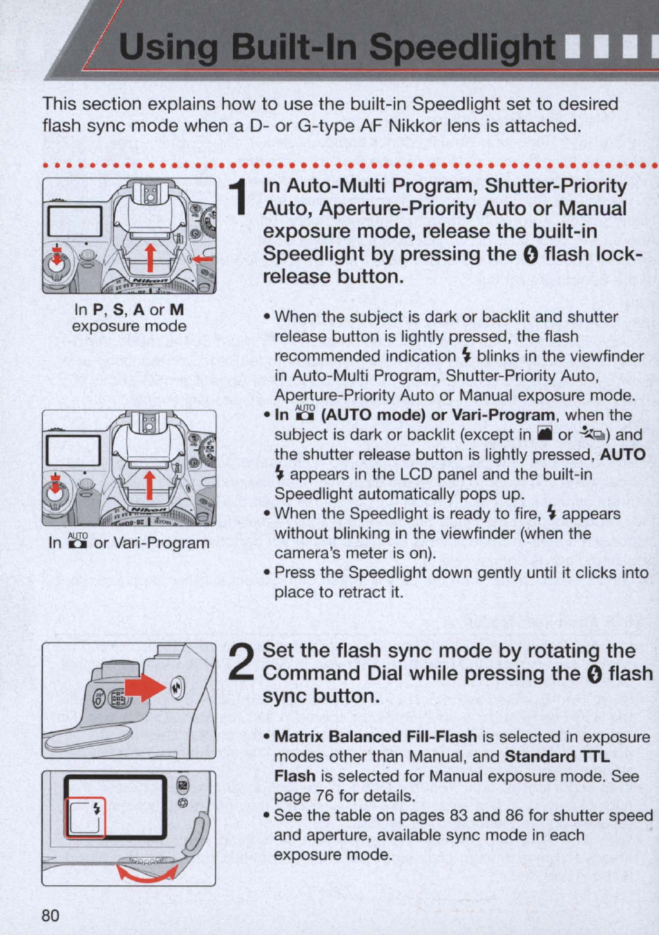 Ing built-in speedlight | Nikon n65 User Manual | Page 80 / 116