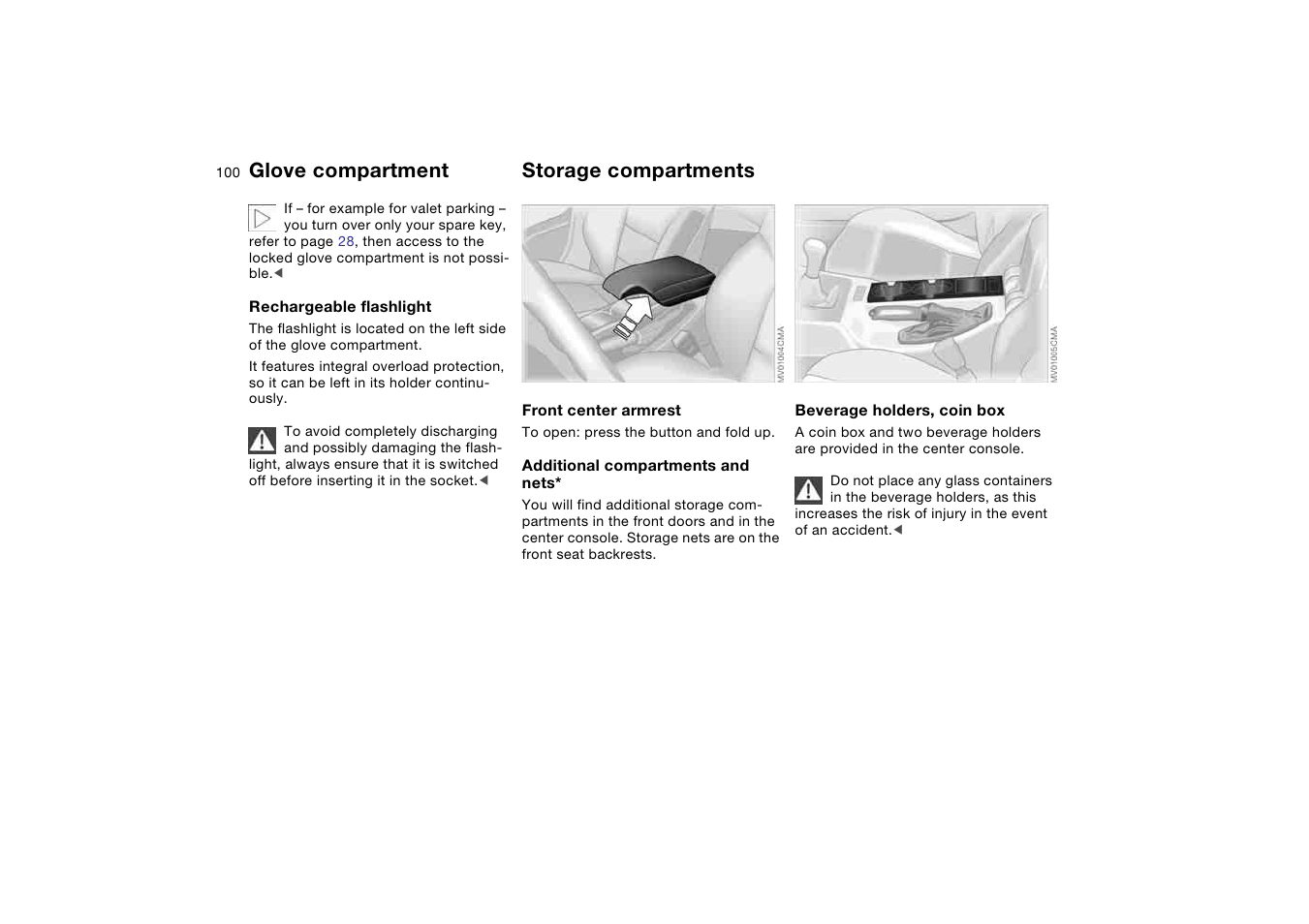 Storage compartments, Glove compartment | BMW 2006 bmw 325i User Manual | Page 100 / 174