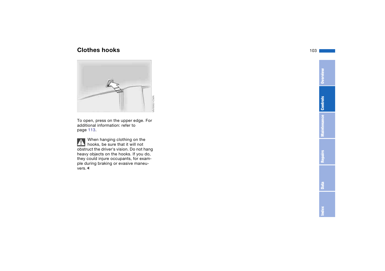 Clothes hooks | BMW 2006 bmw 325i User Manual | Page 103 / 174