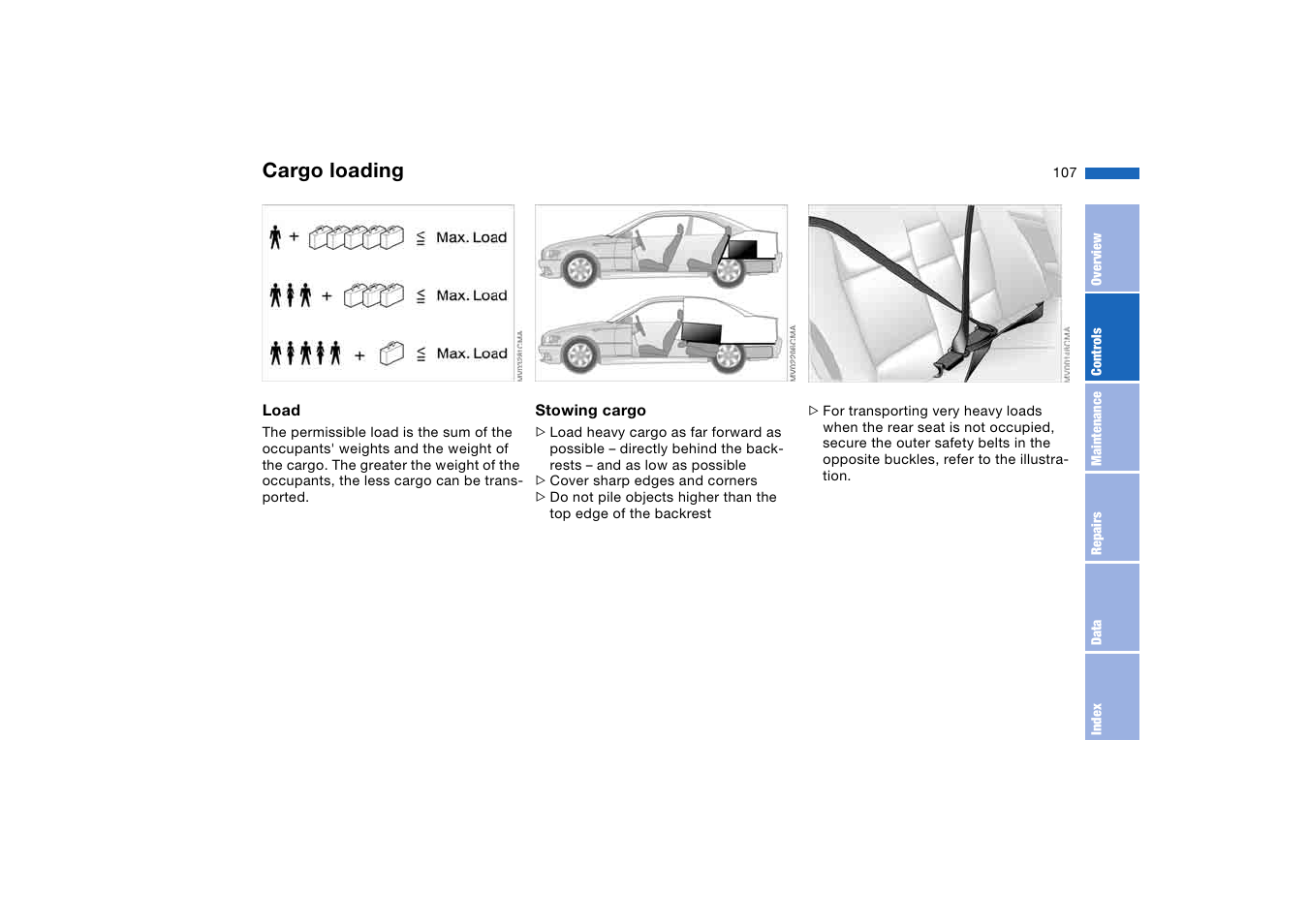 Cargo loading | BMW 2006 bmw 325i User Manual | Page 107 / 174