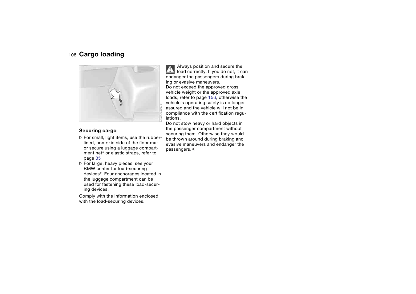 Cargo loading | BMW 2006 bmw 325i User Manual | Page 108 / 174