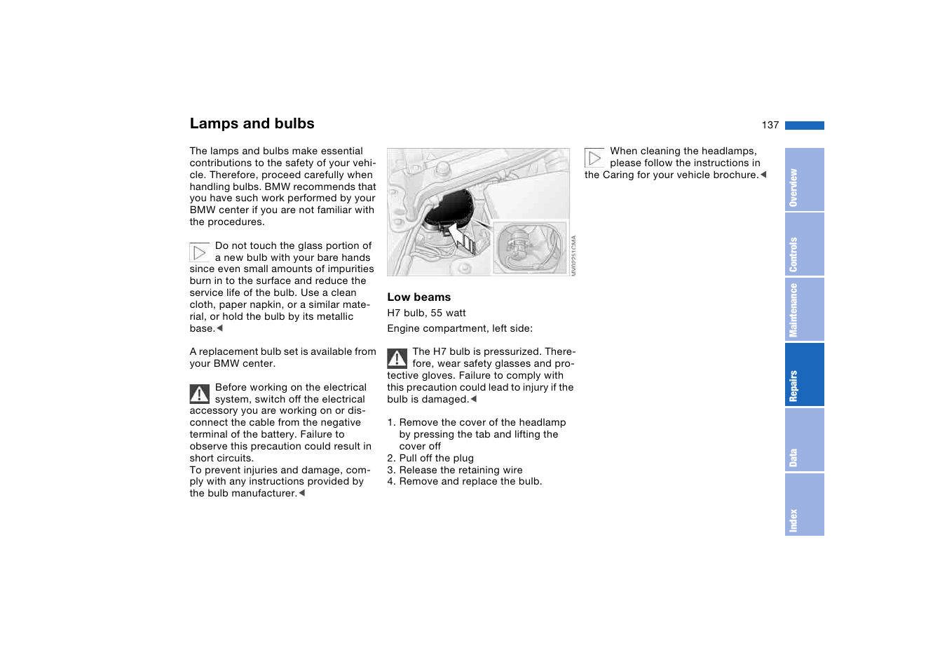 Lamps and bulbs | BMW 2006 bmw 325i User Manual | Page 137 / 174