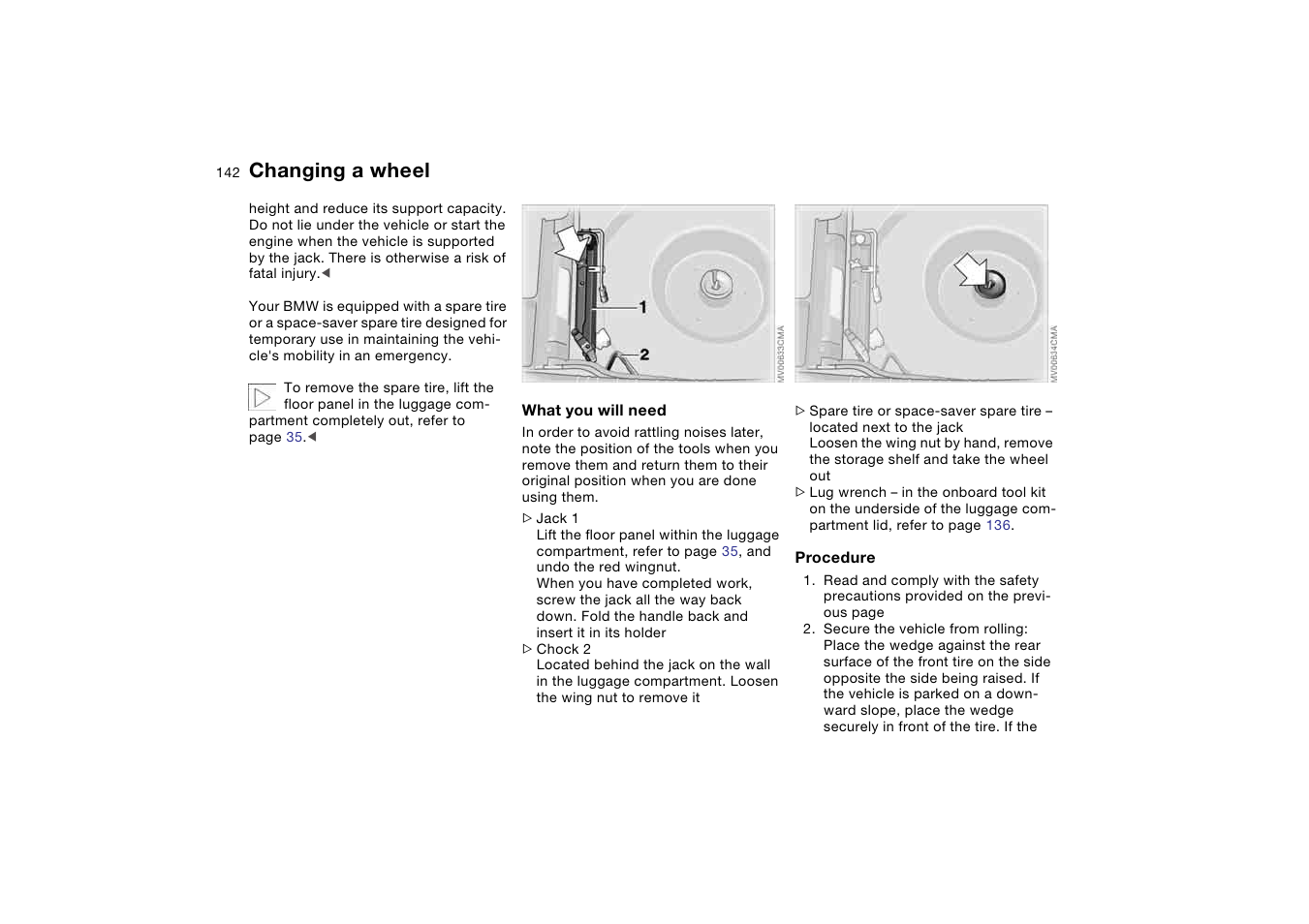 Changing a wheel | BMW 2006 bmw 325i User Manual | Page 142 / 174