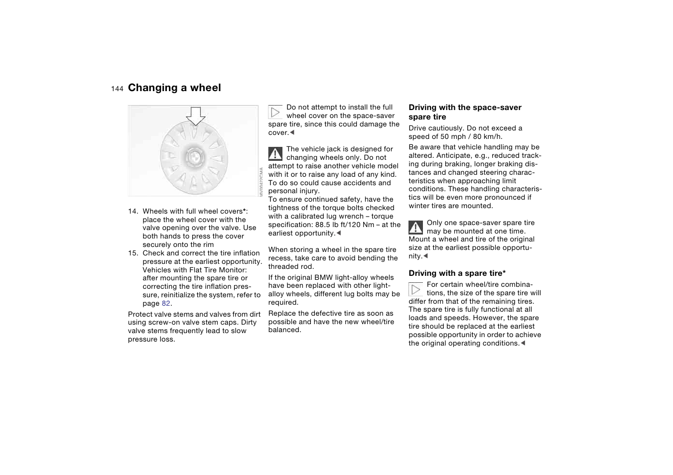 Changing a wheel | BMW 2006 bmw 325i User Manual | Page 144 / 174