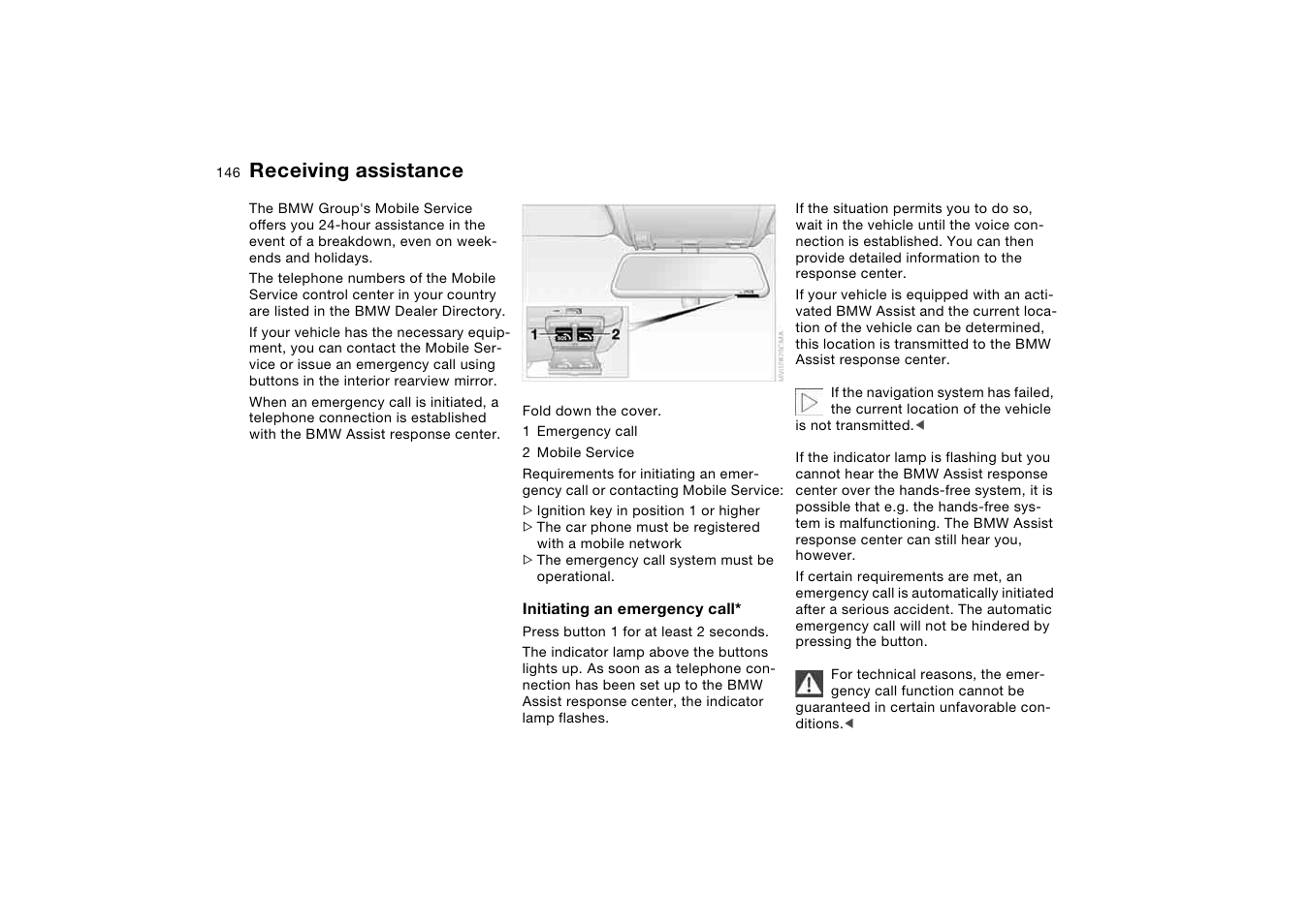 Giving and receiving assistance, Receiving assistance | BMW 2006 bmw 325i User Manual | Page 146 / 174