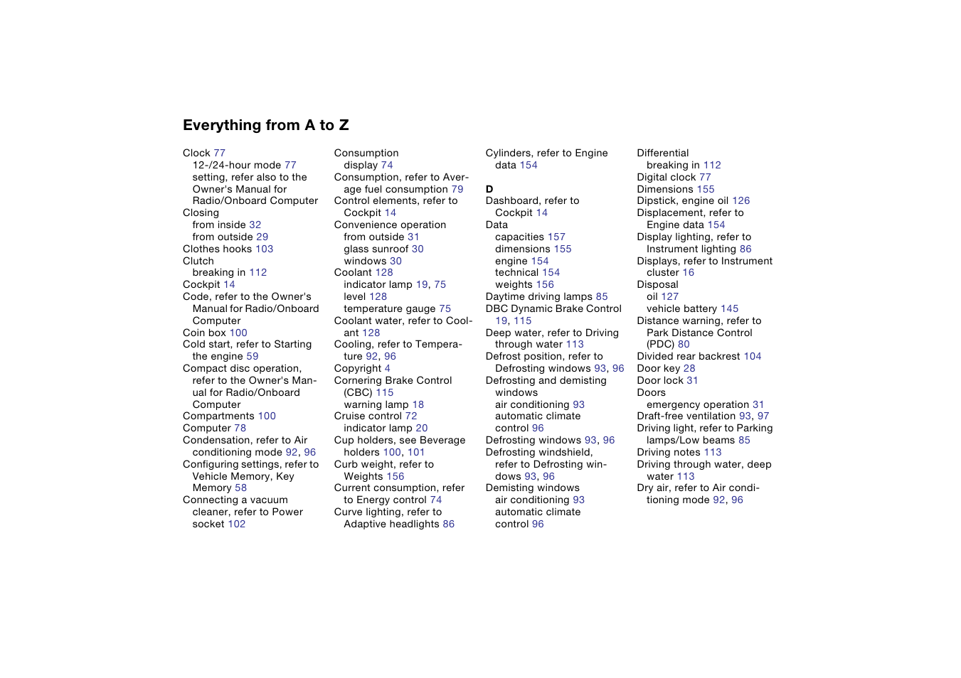 Everything from a to z | BMW 2006 bmw 325i User Manual | Page 162 / 174