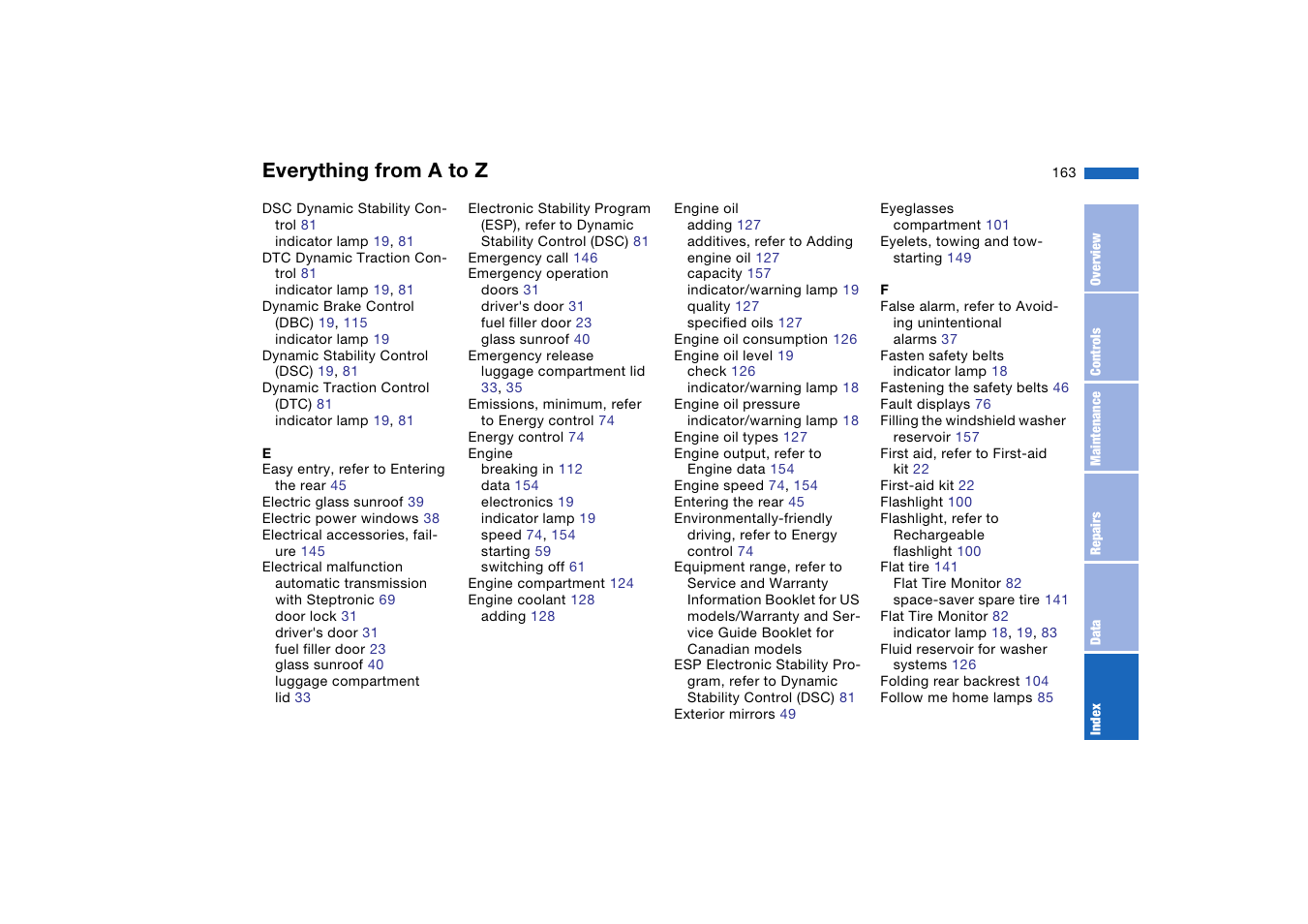 Everything from a to z | BMW 2006 bmw 325i User Manual | Page 163 / 174