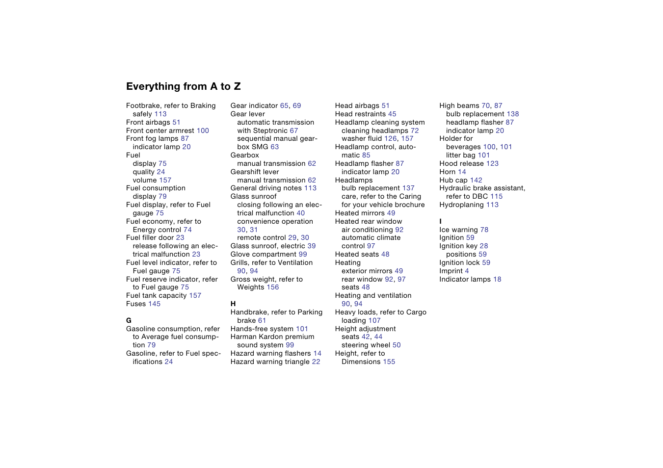 Everything from a to z | BMW 2006 bmw 325i User Manual | Page 164 / 174