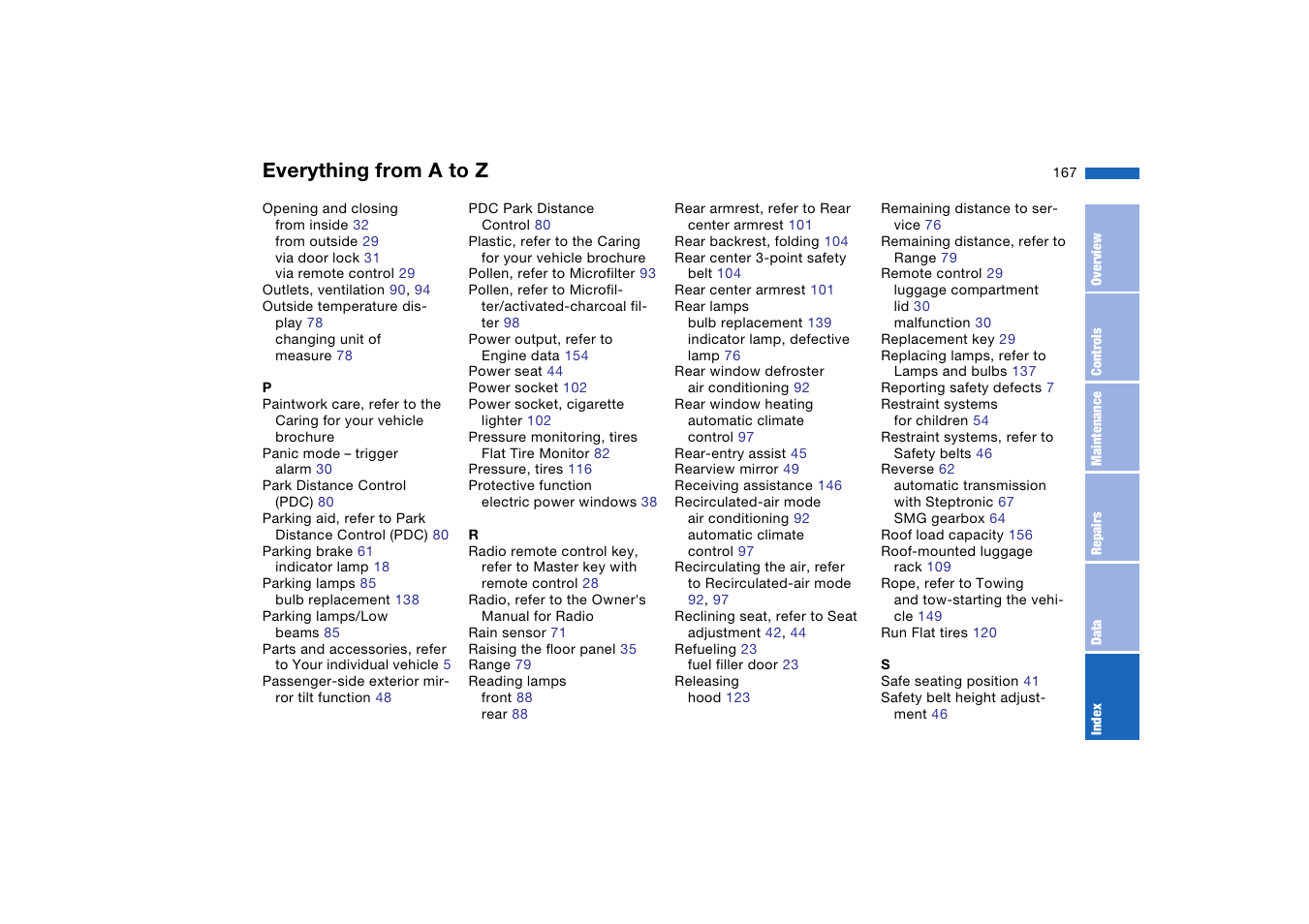 Everything from a to z | BMW 2006 bmw 325i User Manual | Page 167 / 174