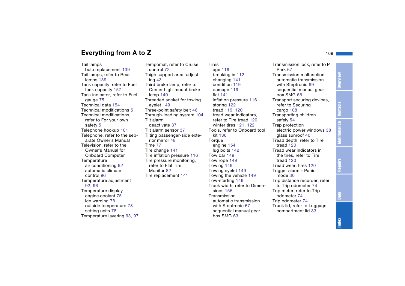 Everything from a to z | BMW 2006 bmw 325i User Manual | Page 169 / 174