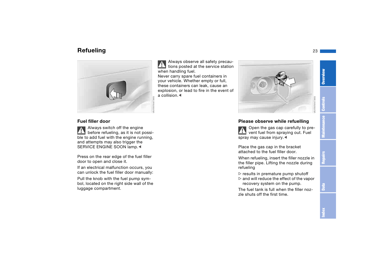 Refueling | BMW 2006 bmw 325i User Manual | Page 23 / 174