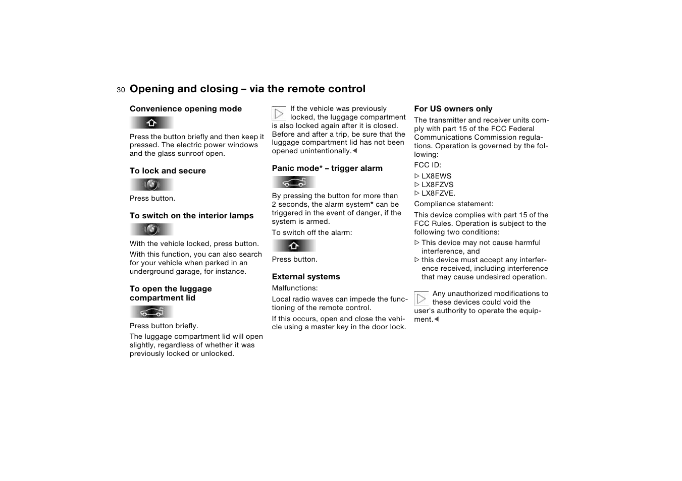 Opening and closing – via the remote control | BMW 2006 bmw 325i User Manual | Page 30 / 174