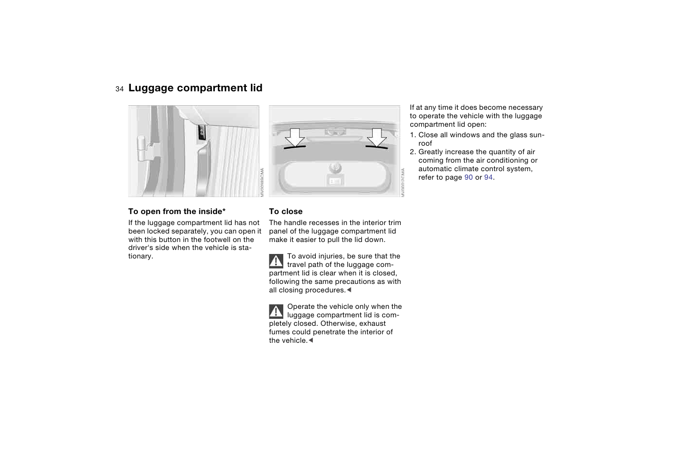 Luggage compartment lid | BMW 2006 bmw 325i User Manual | Page 34 / 174